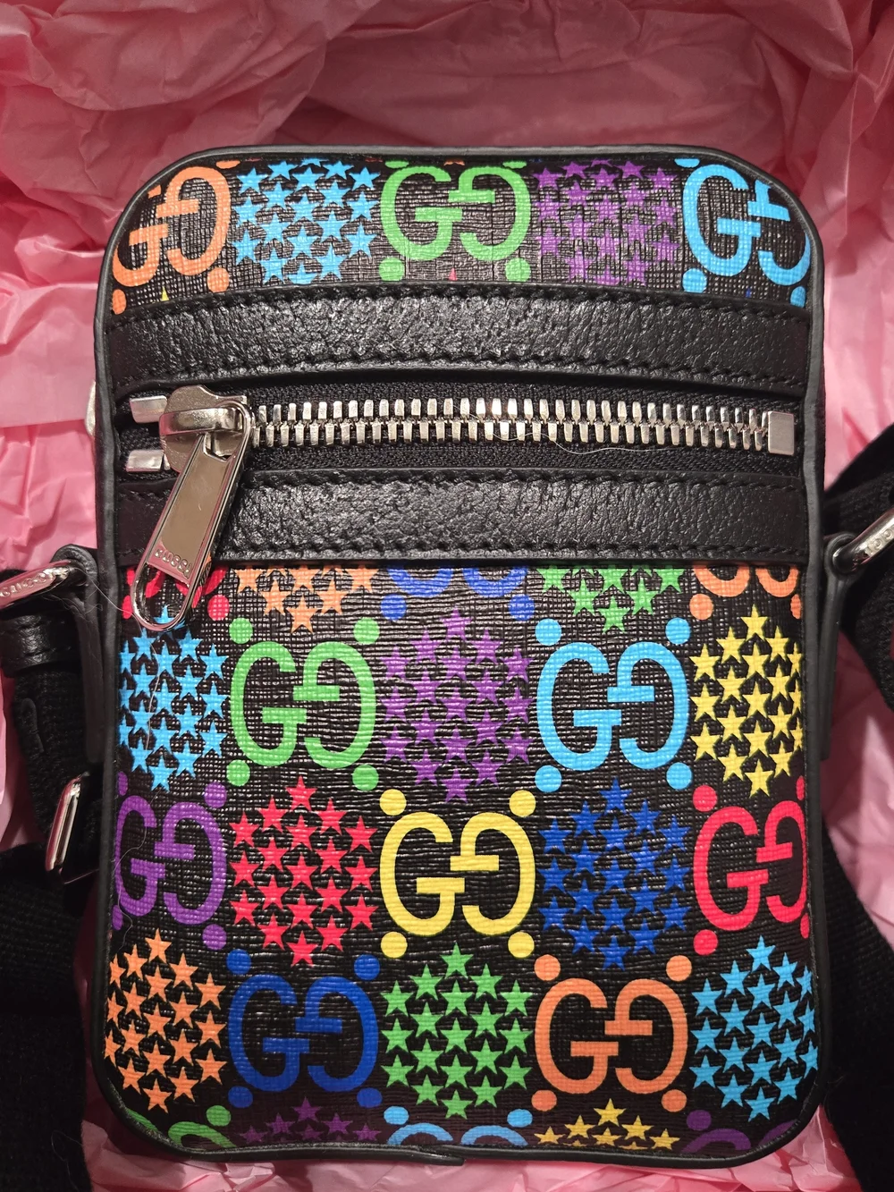 Gucci Multicolor GG Psychedelic Mini Messenger Bag with Black Trim